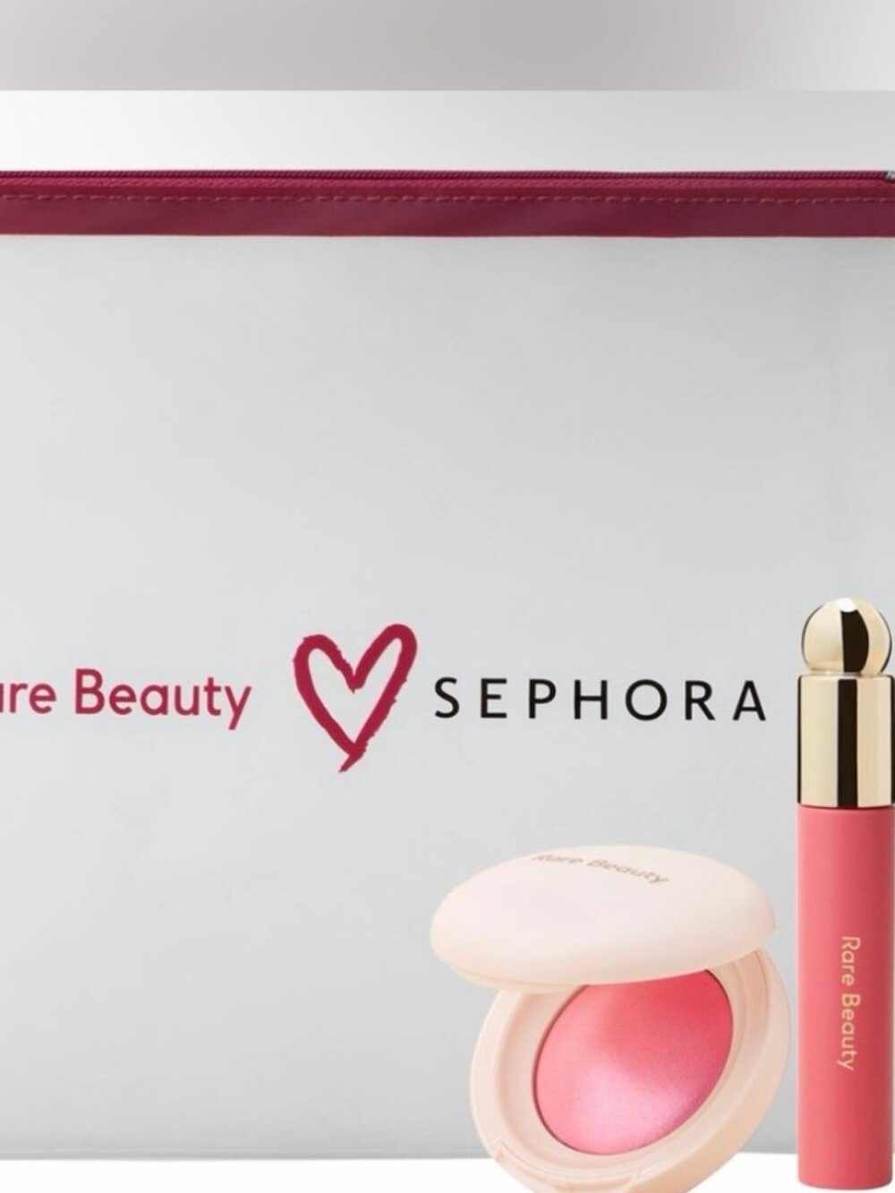 Rare Beauty Travel Bag+ Full Size Soft Pinch Blush and Lip Oil in Happy